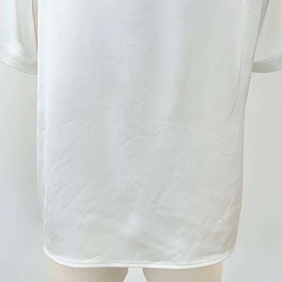 St. John Embellished Buttons Short Sleeve Top Blouse Stretch Satin Ivory Size 12 - Picture 8 of 11